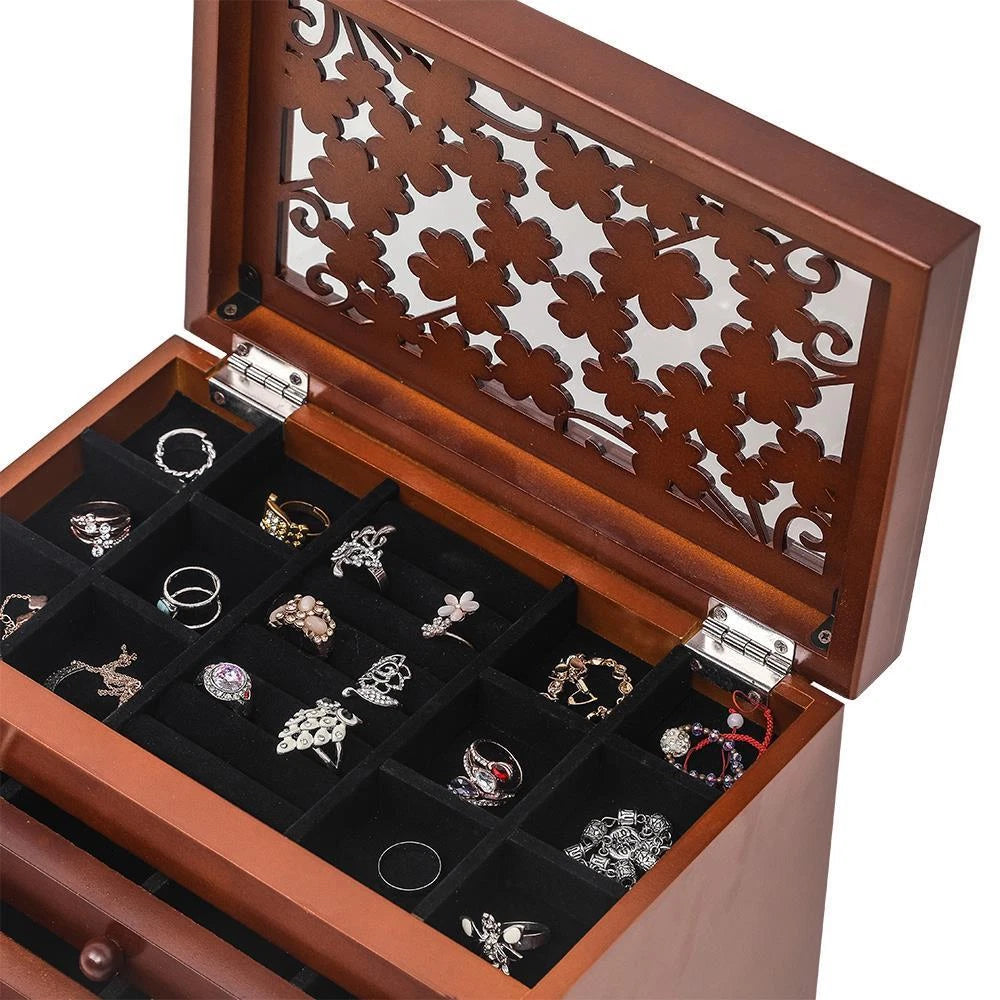Jewelry Ring Display Organizer Box Tray Earring Storage Case with 5 Drawers | eBay