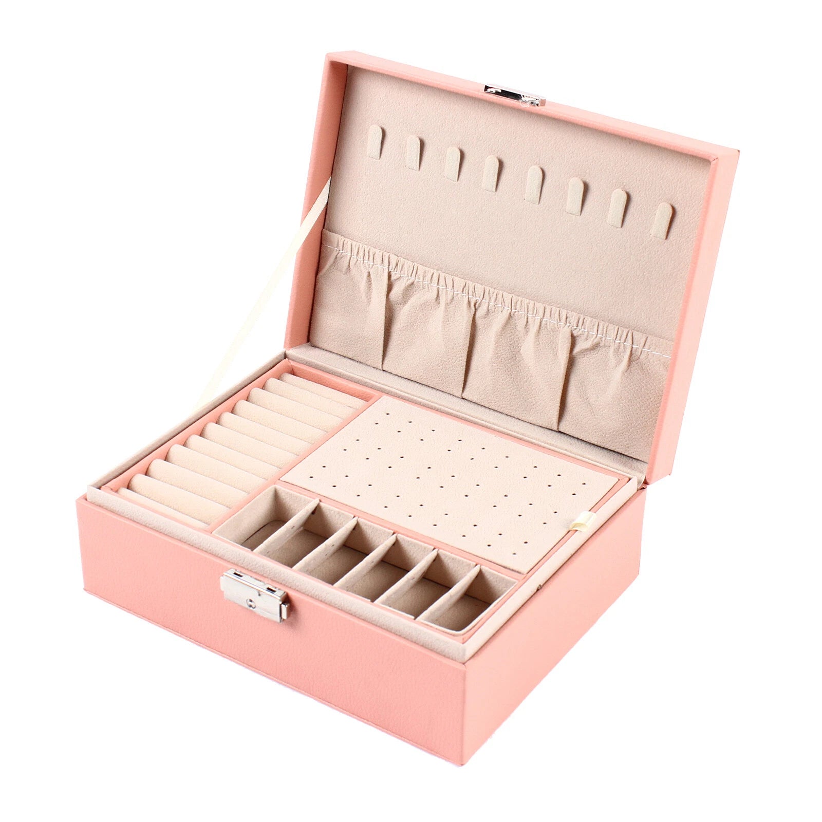 Double-layer Jewelry Storage Pink Cosmetics Box Watch Organizer Case PU Leather | eBay