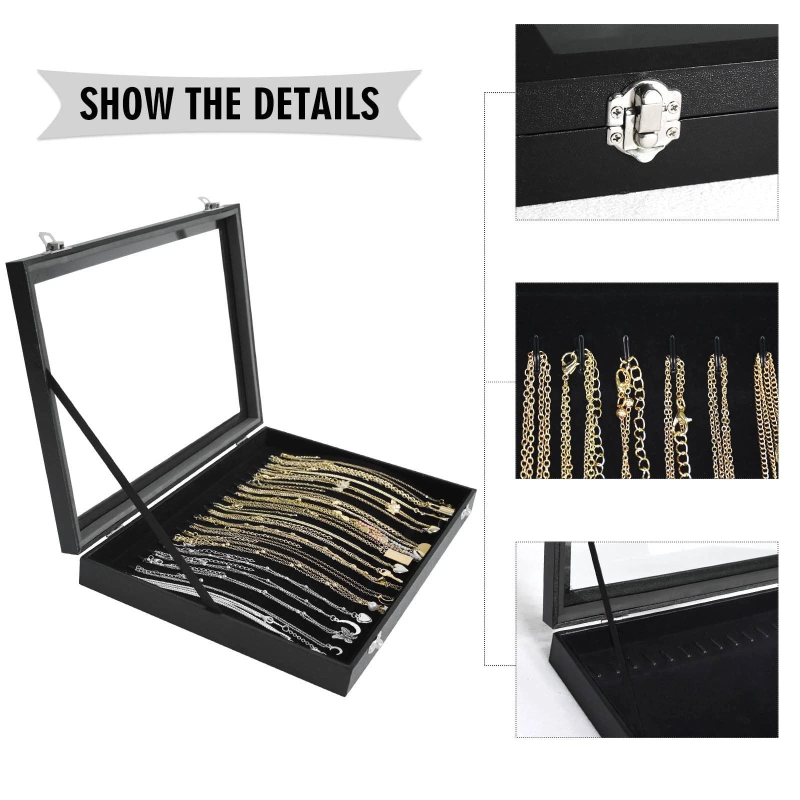 Premium Necklace Organizer Box - 20 Hooks Jewelry Tray with Transparent Lid -... | eBay