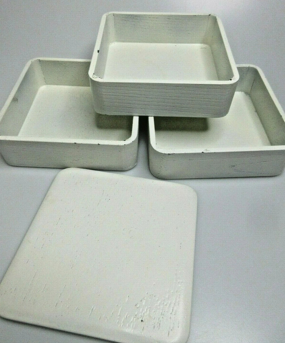 Handcrafted Wood Stacking Storage Jewelry Box Ivory Square 3-Tier With Lid | eBay