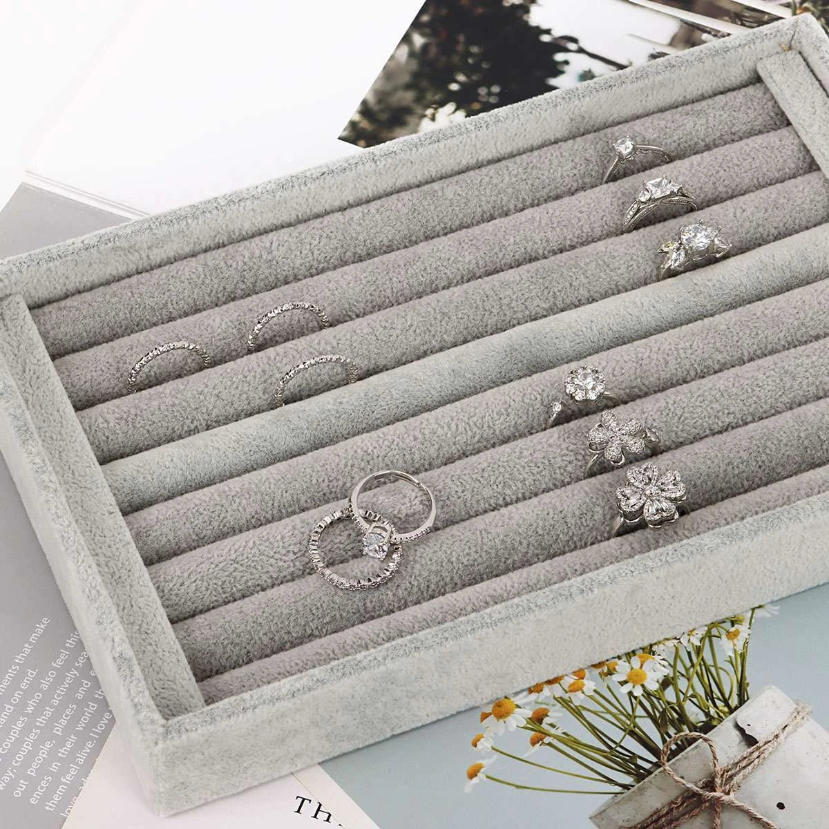 Jewelry Ring Display Organizer Case Holder Earring Storage Tray Velvet show Box | eBay