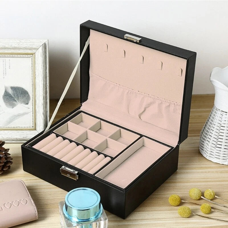 Large Capacity Jewelry Storage Box with Lid Leather Necklace Ring Earrings | eBay