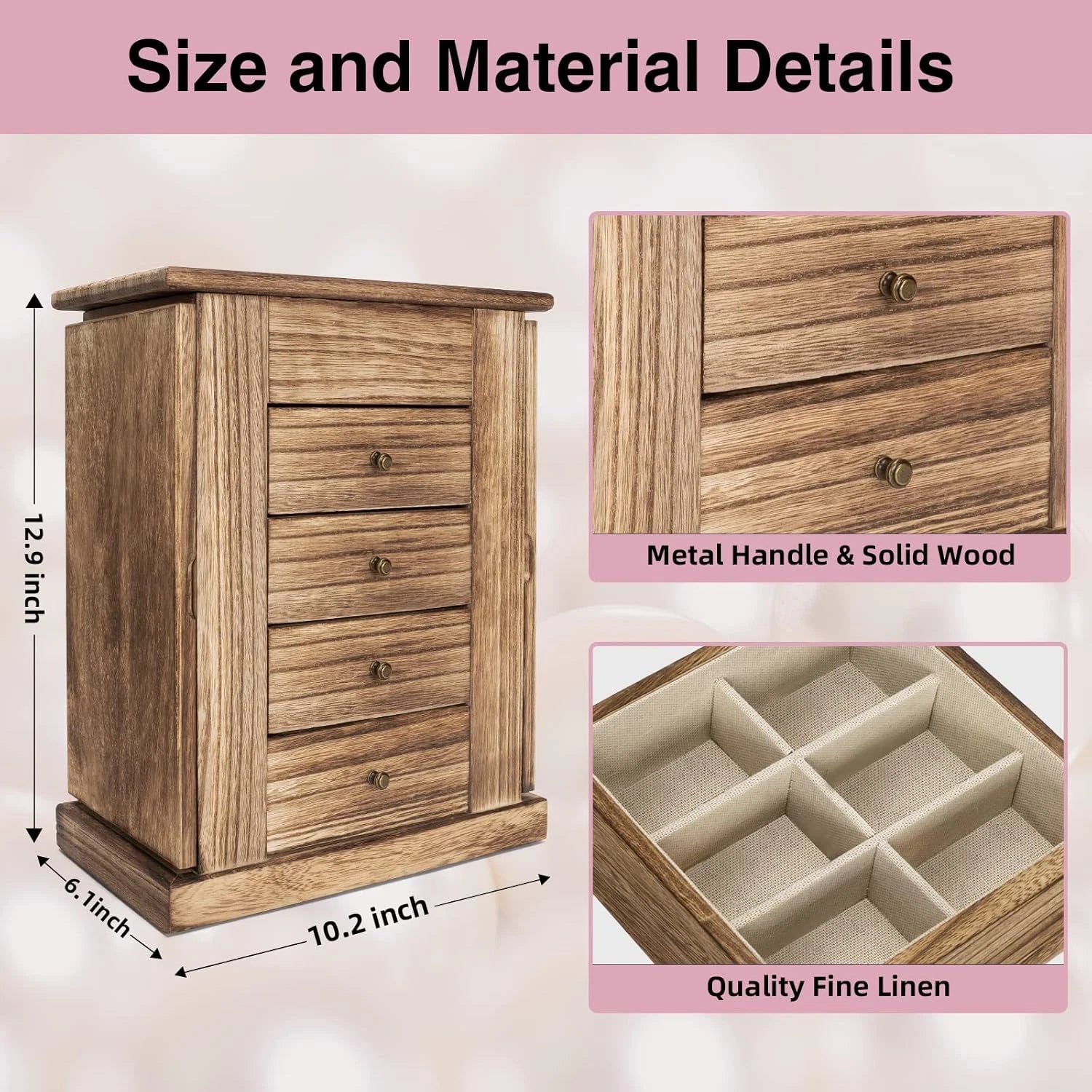 Jewelry Box for Women, 5 Layer Large Wood Boxes & Organizers for Necklaces Earri | eBay