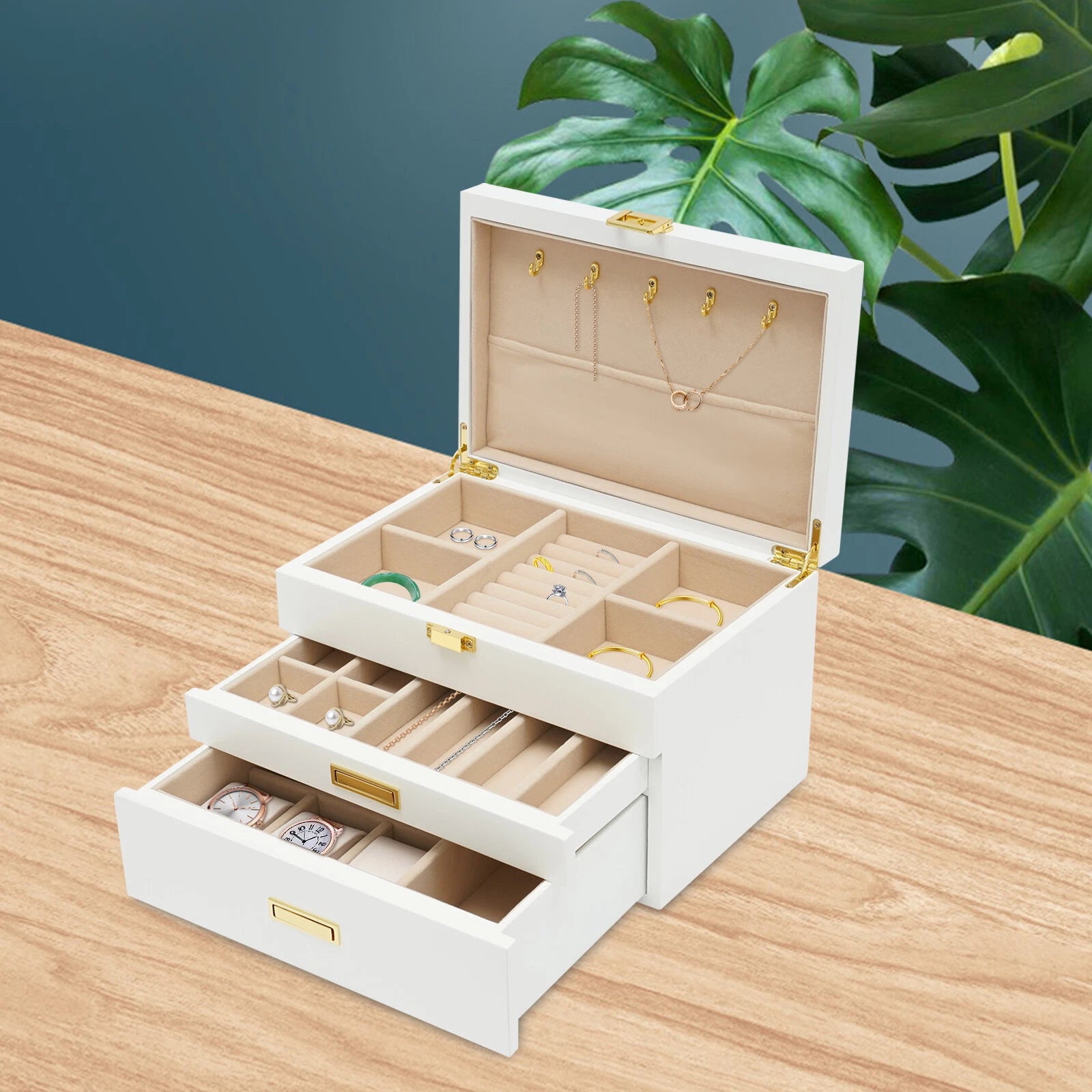 Modern 3-layer Wood White Jewelry Ornaments Organizer Box for Storage Rectangle | eBay