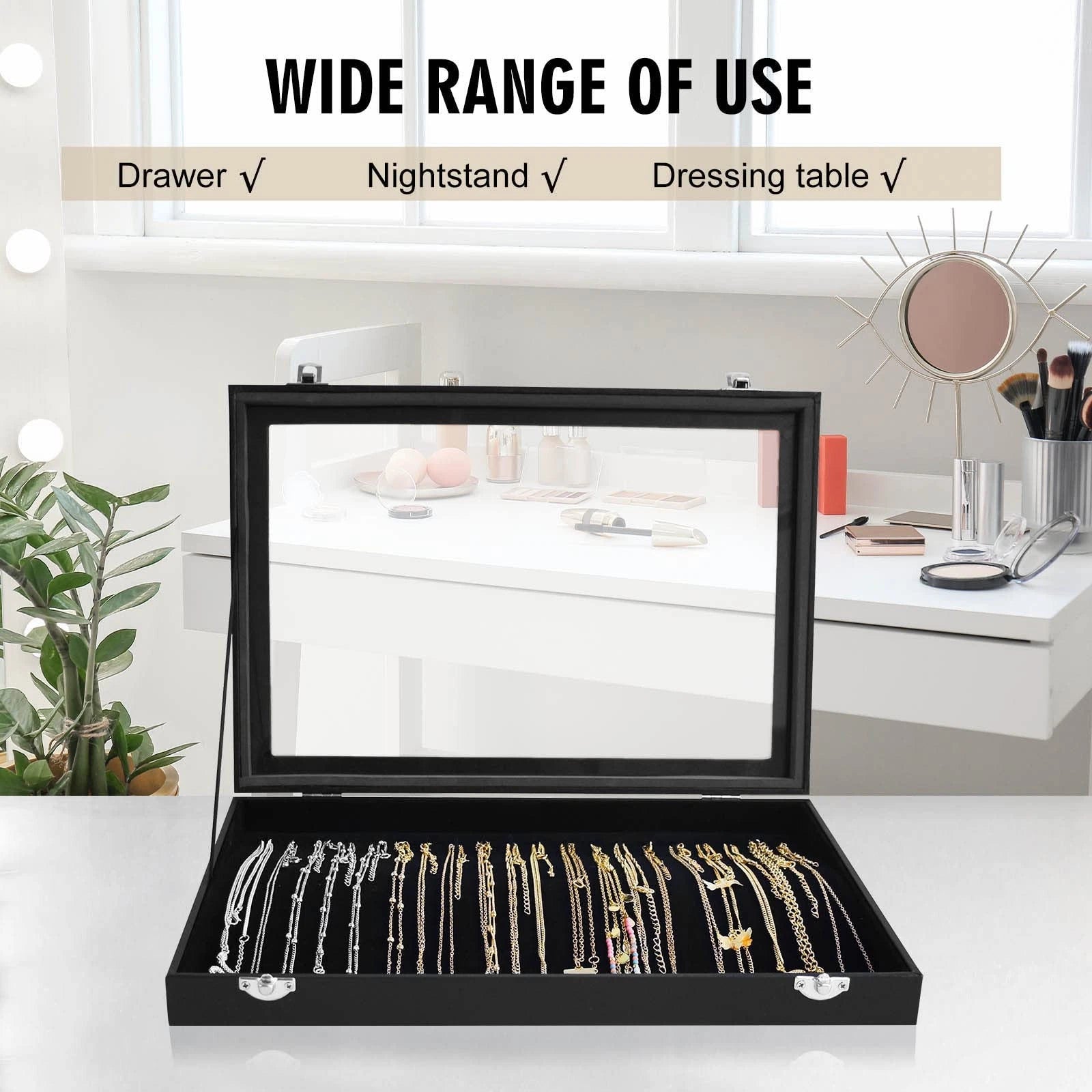 Premium Necklace Organizer Box - 20 Hooks Jewelry Tray with Transparent Lid -... | eBay