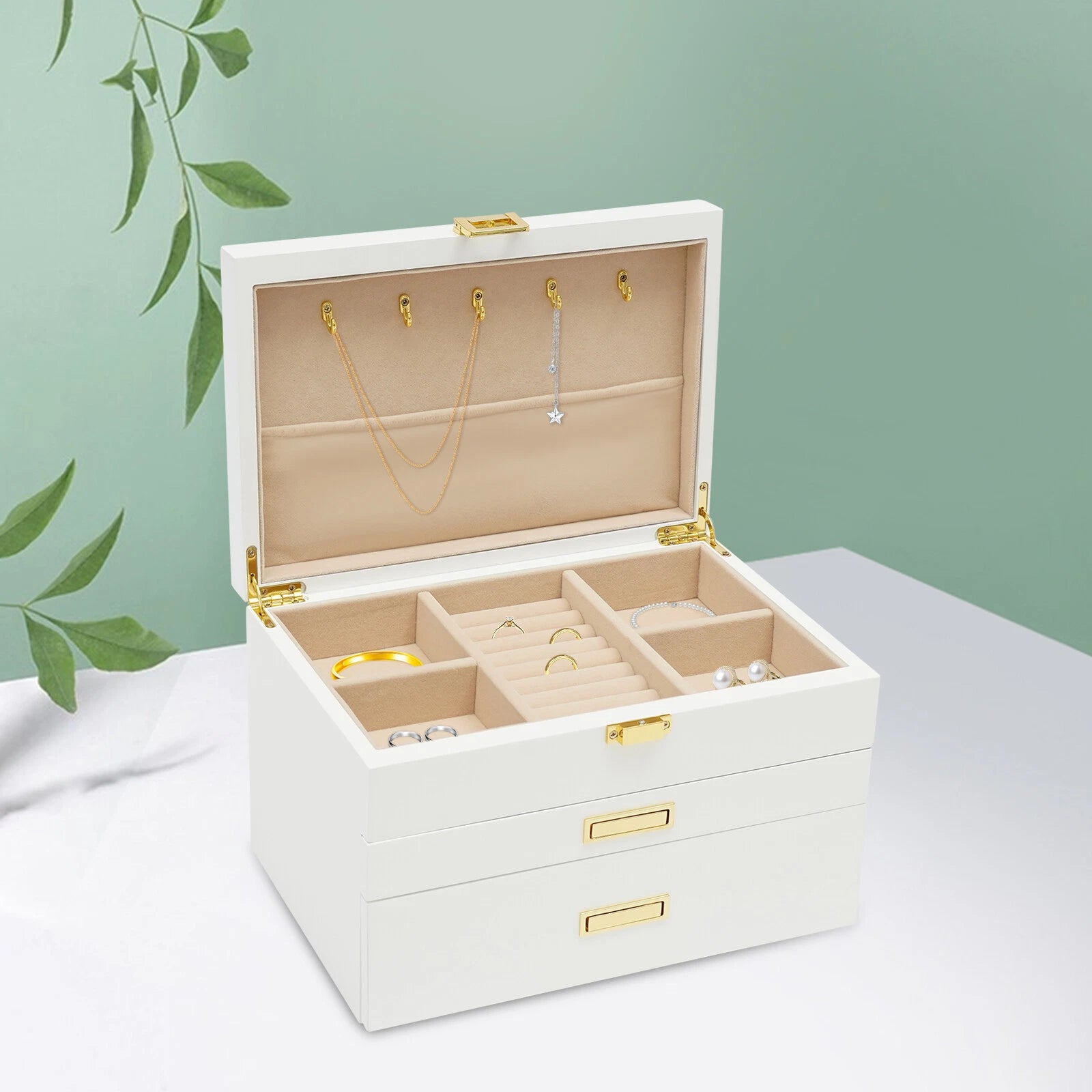 Rectangle 3-layer Modern White Wood Jewelry Ornaments Organizer Box for Storage | eBay
