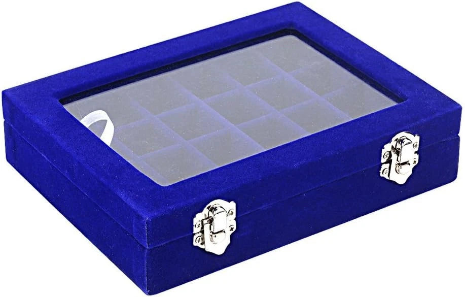 MeJell 24 Slot Velvet Glass Jewelry Box Organizer Ring Earring Tray Display | eBay