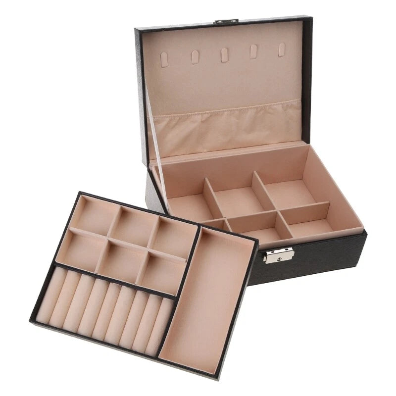 Large Capacity Jewelry Storage Box with Lid Leather Necklace Ring Earrings | eBay