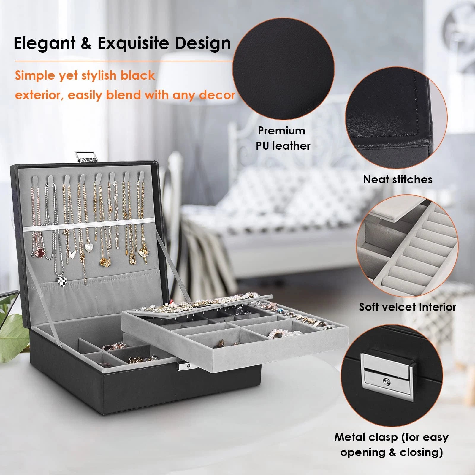 Jewelry Box, Jewelry Boxes for Women & Men with PU Leather, 2 Layer Large Jew... | eBay