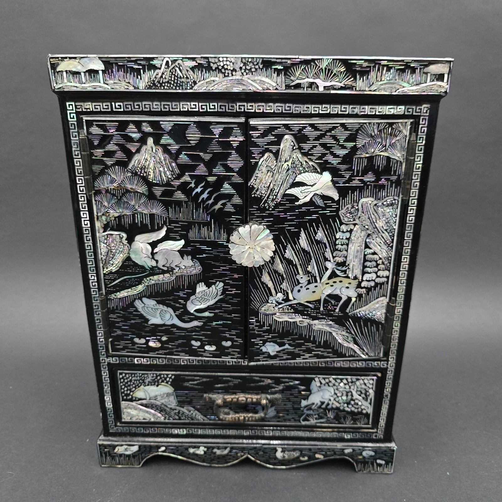 Vintage Korean Mother of Pearl Hand Inlaid Jewelry Cabinet Black Lacquered | eBay