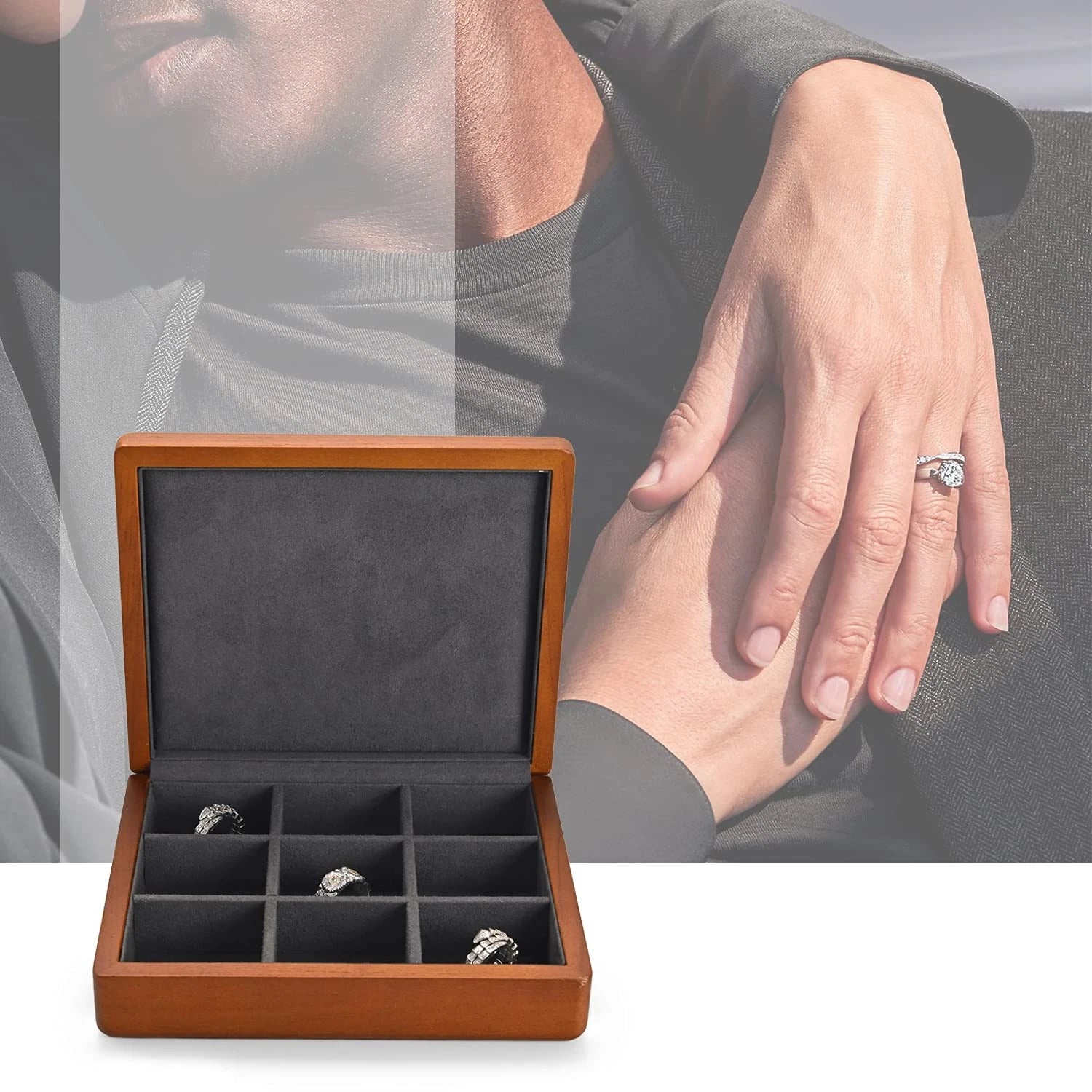 Solid Wood Ring Jewelry Box Organizer Earrings Jewelry Drawer Organizer Tray ... | eBay