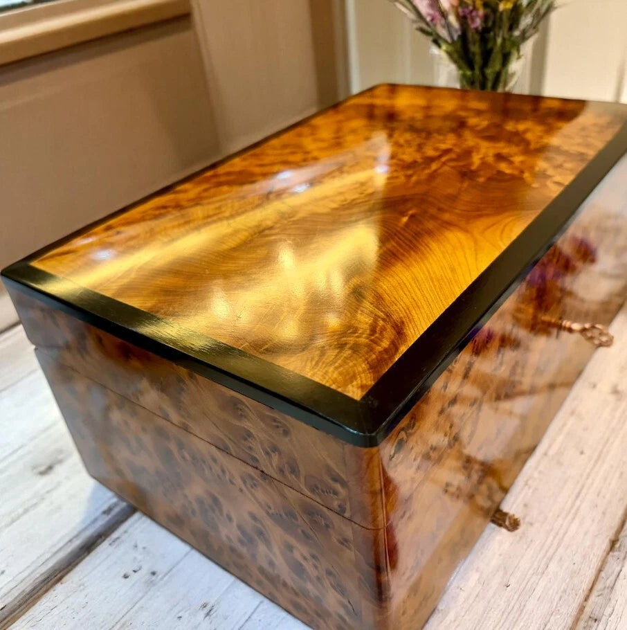 Lockable Jewelry Box Thuya Wooden Box Organizer With Key Keepsake Gift Box | eBay