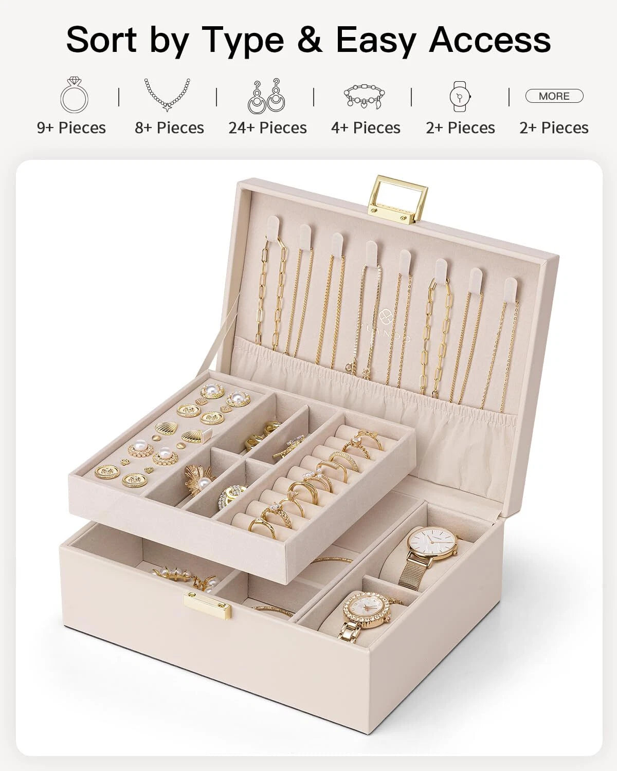 Vlando 2 Layer Jewelry Box Large Jewelry Organizer for Women Removable Jewele... | eBay