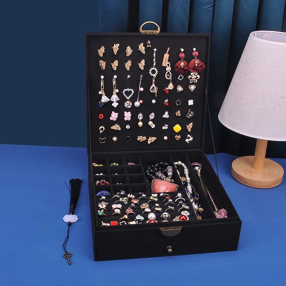 Women Jewelry Box Lockable 3 Layers Large Jewelry Organizer Storage Case for ... | eBay