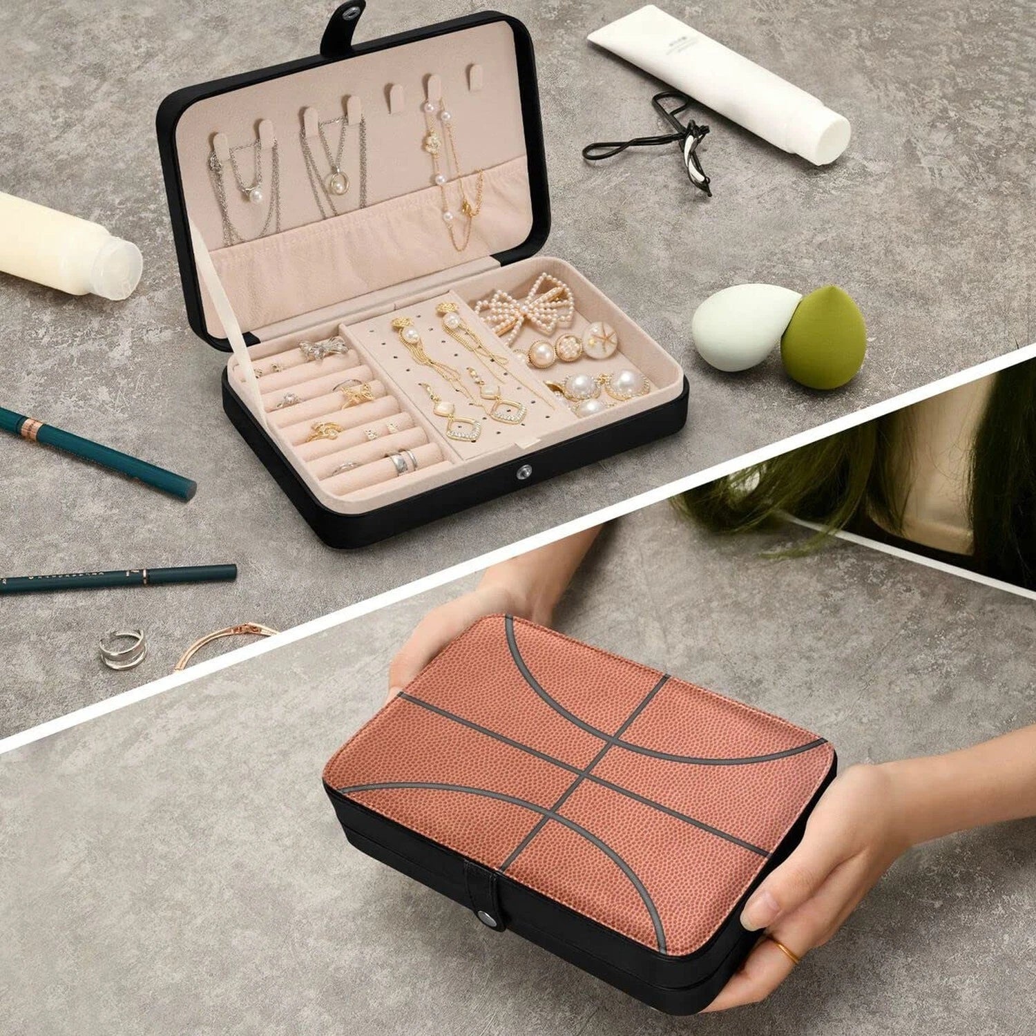 Leather Jewelry Box Jewelry Case Storage Box Basketball For Rings Earrings Ne... | eBay