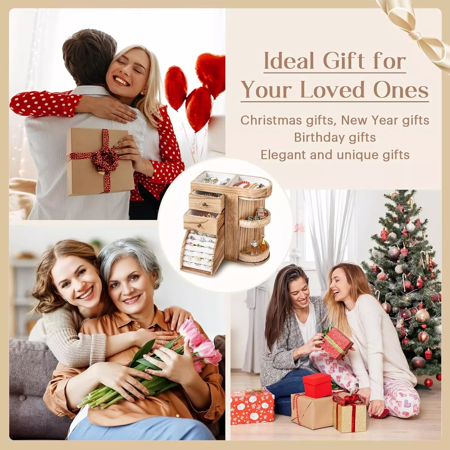 Wood Jewelry Box, Solid Wooden Rotating Jewelry Box Organizer for Women with 3 D | eBay