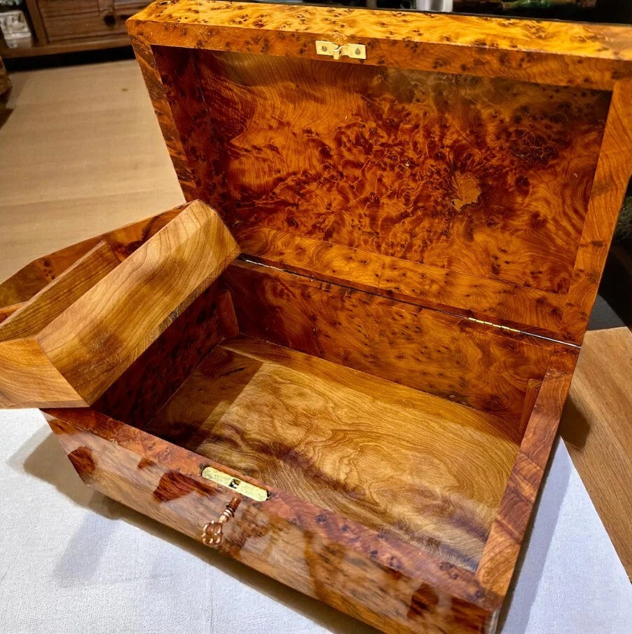 Lockable Jewelry Box Thuya Wooden Box Organizer With Key Keepsake Gift Box | eBay