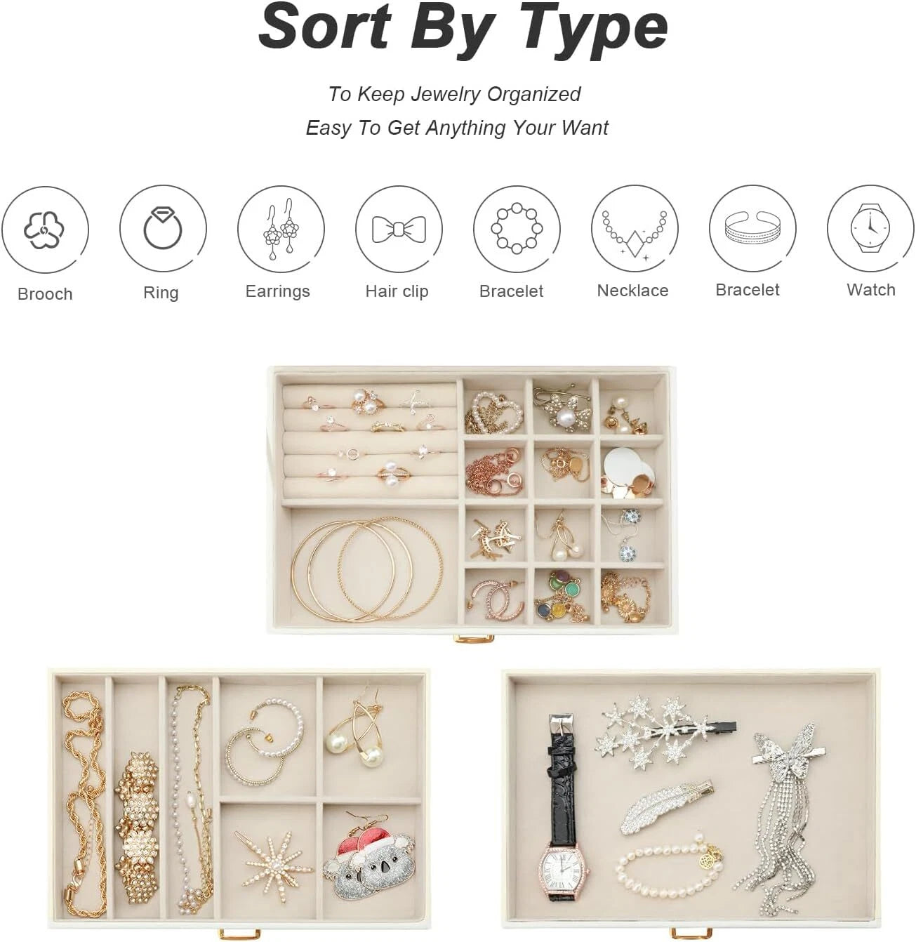 Jewelry Organizer Box, Women Jewelry Box 3 Layers with 2 Drawers, Large Jewelry | eBay