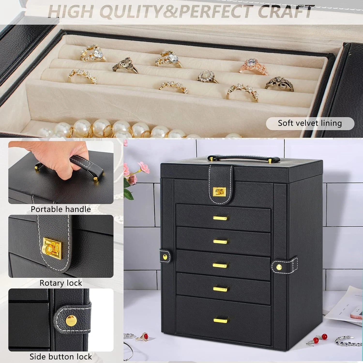 Large Jewelry Box Organizer Functional Lockable with Big Mirror, Leather Jewelry | eBay