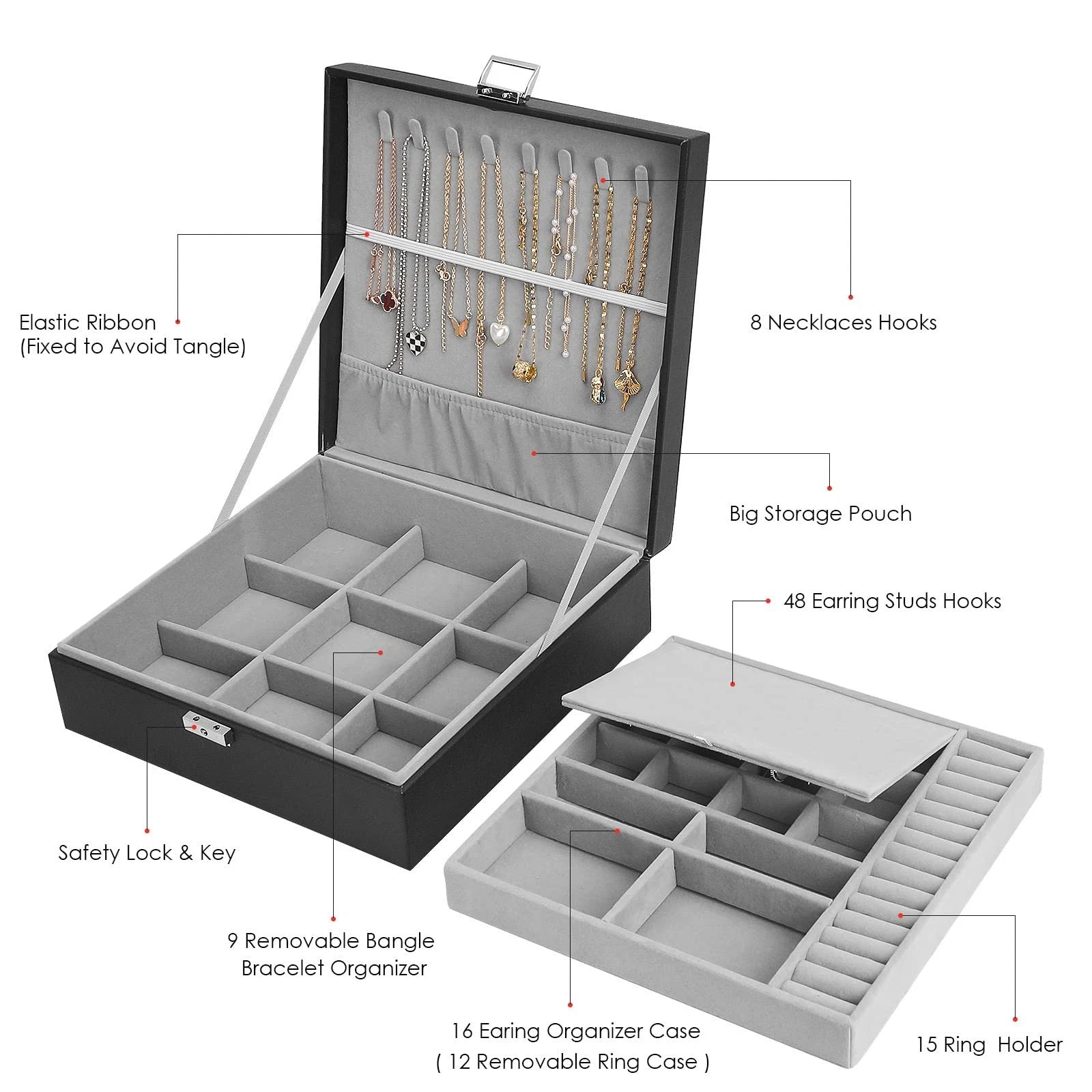 Jewelry Box, Jewelry Boxes for Women & Men with PU Leather, 2 Layer Large Jew... | eBay