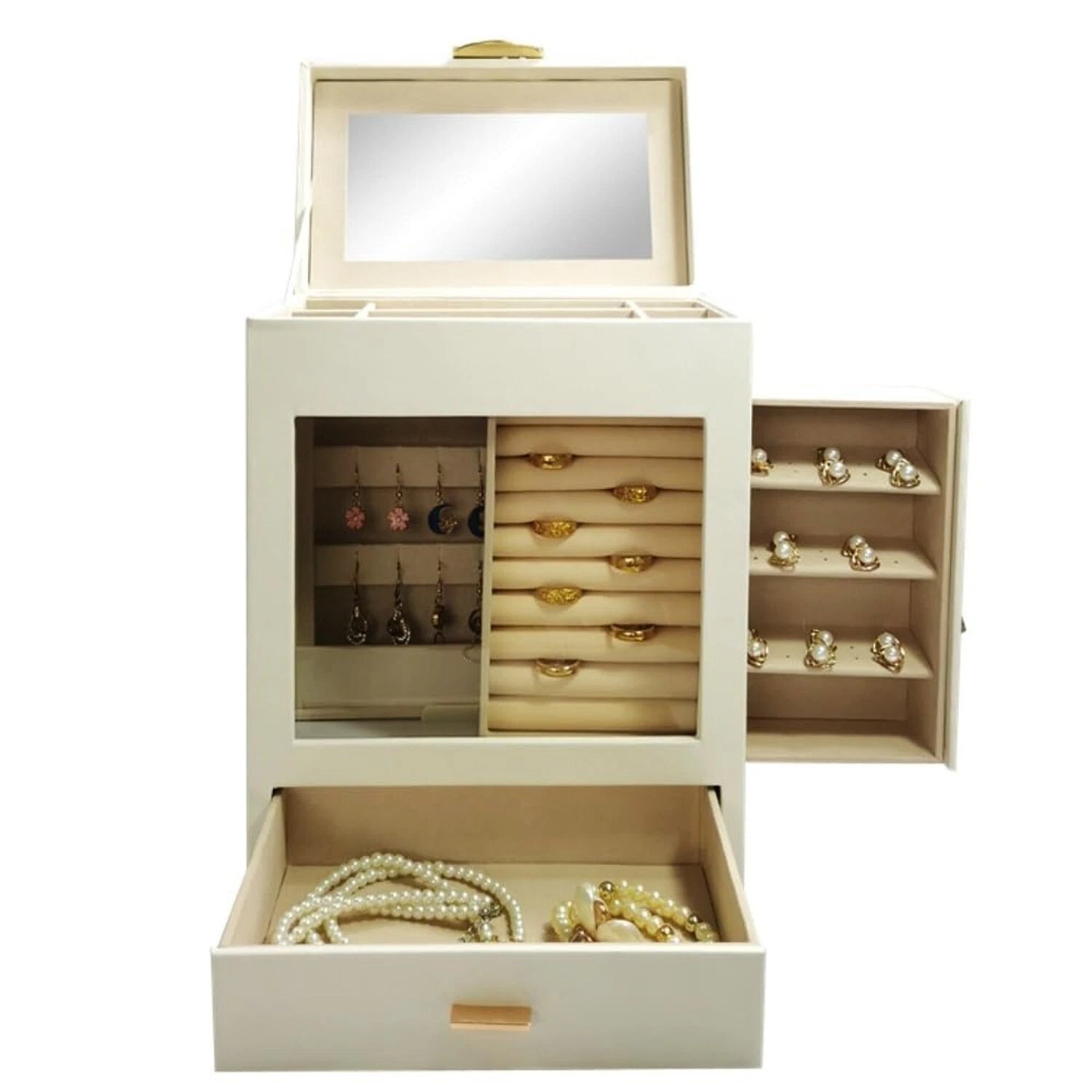 Large Beige Jewelry Box Organizer Perfect for Dresser Jewelry Box Display Cas... | eBay