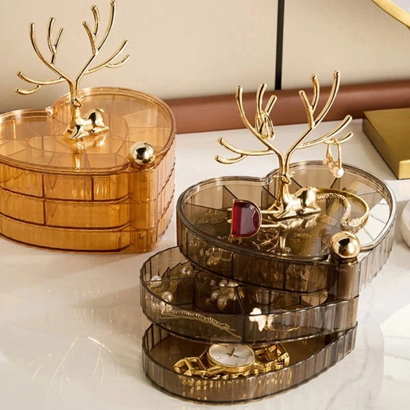 Rotating Elegant Deer Jewelry Storage Box Desktop Office Bedroom Collection | eBay