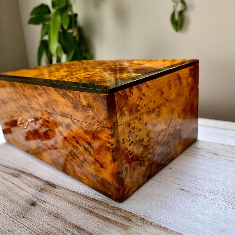 Lockable Jewelry Box Thuya Wooden Box Organizer With Key Keepsake Gift Box | eBay