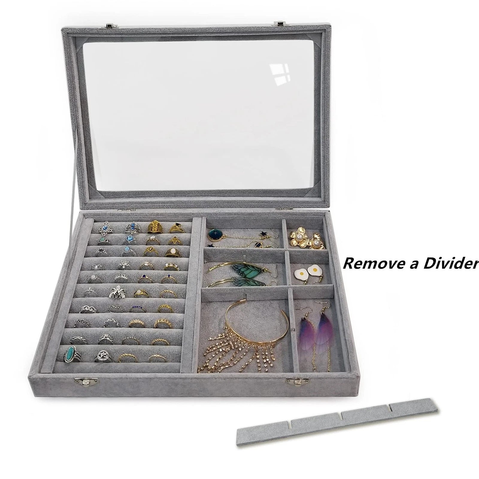 Ice Velvet Rings Organizer Box Mix 12 Grids Jewelry Tray Display Showcase wit... | eBay