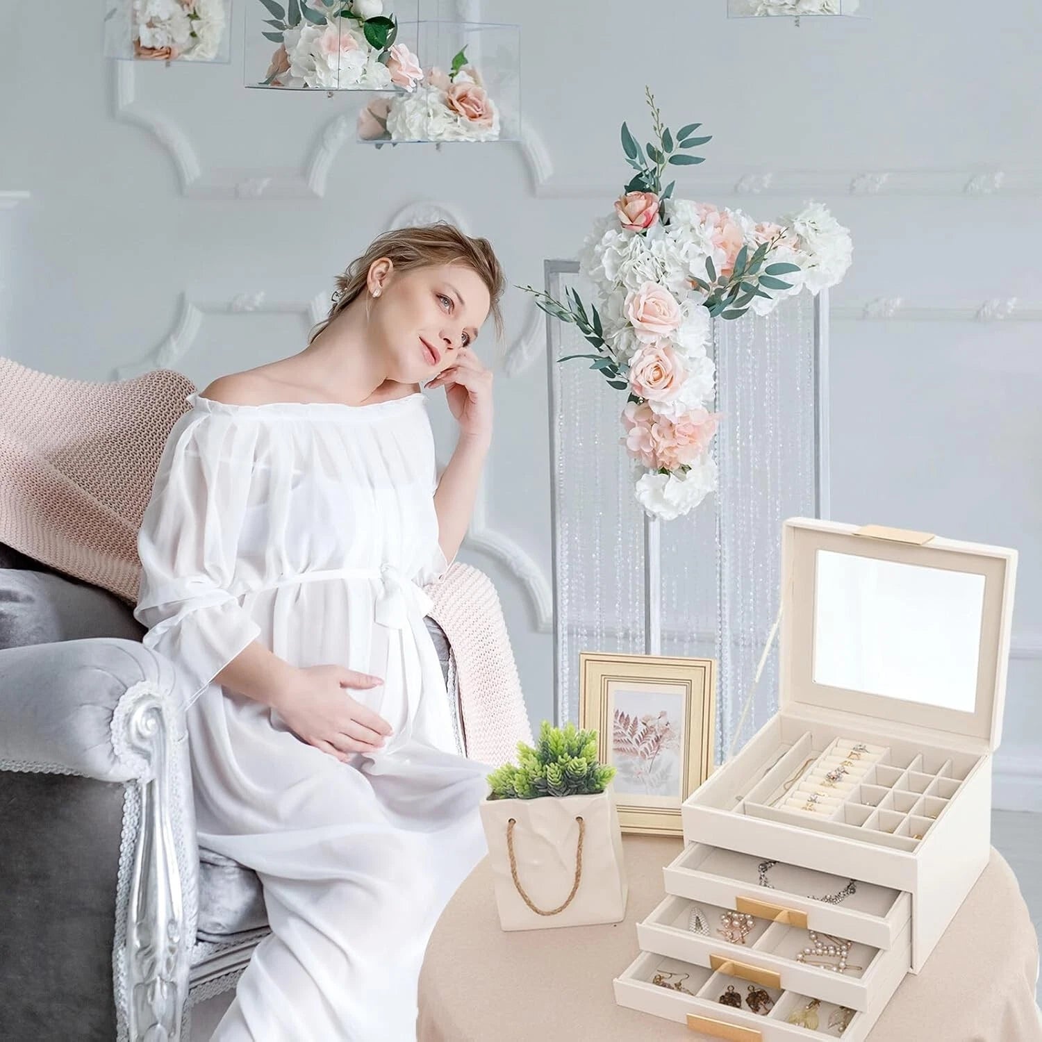 Jewelry Organizer Box, 4 Layers Modern Jewelry Organizer with Glass Lid & Drawer | eBay