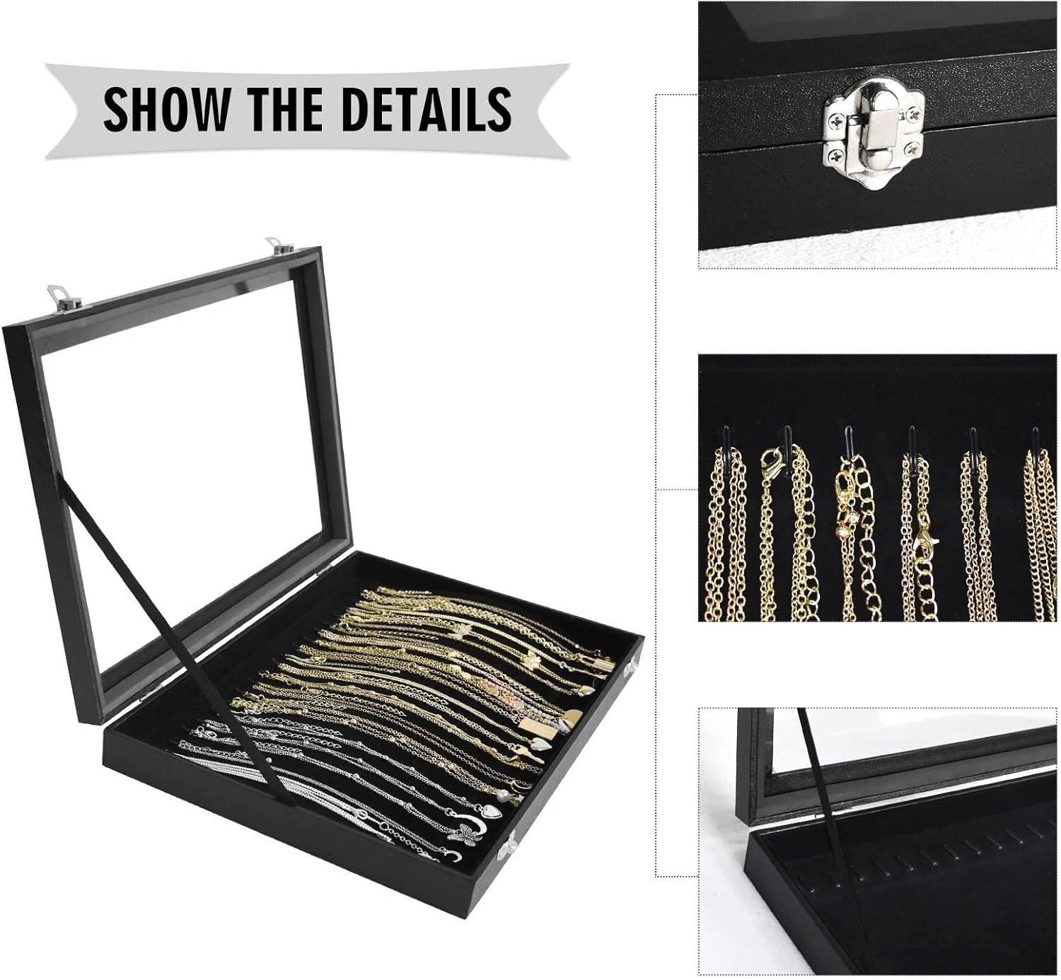 Premium Sky Blue Necklace Organizer Box with 20 Hooks & Transparent Lid | eBay