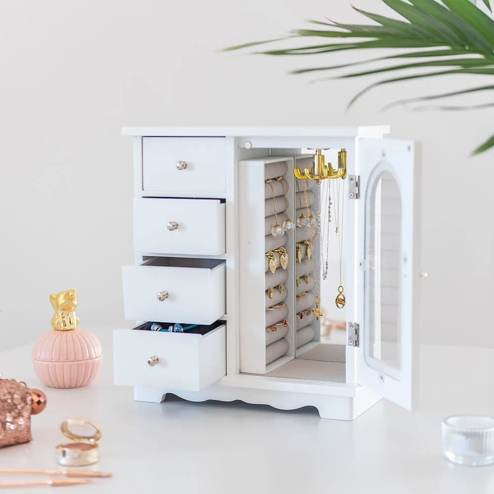White Jewelry Box for Girls Wooden Makeup and Accessories Organizer Ring Storage | eBay