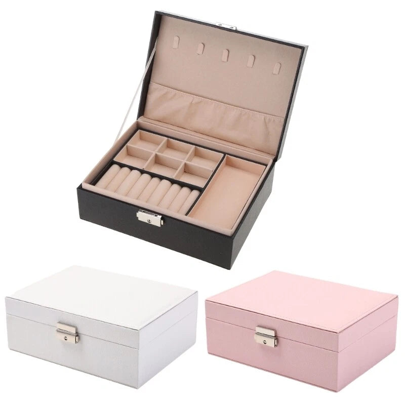 Large Capacity Jewelry Storage Box with Lid Leather Necklace Ring Earrings | eBay