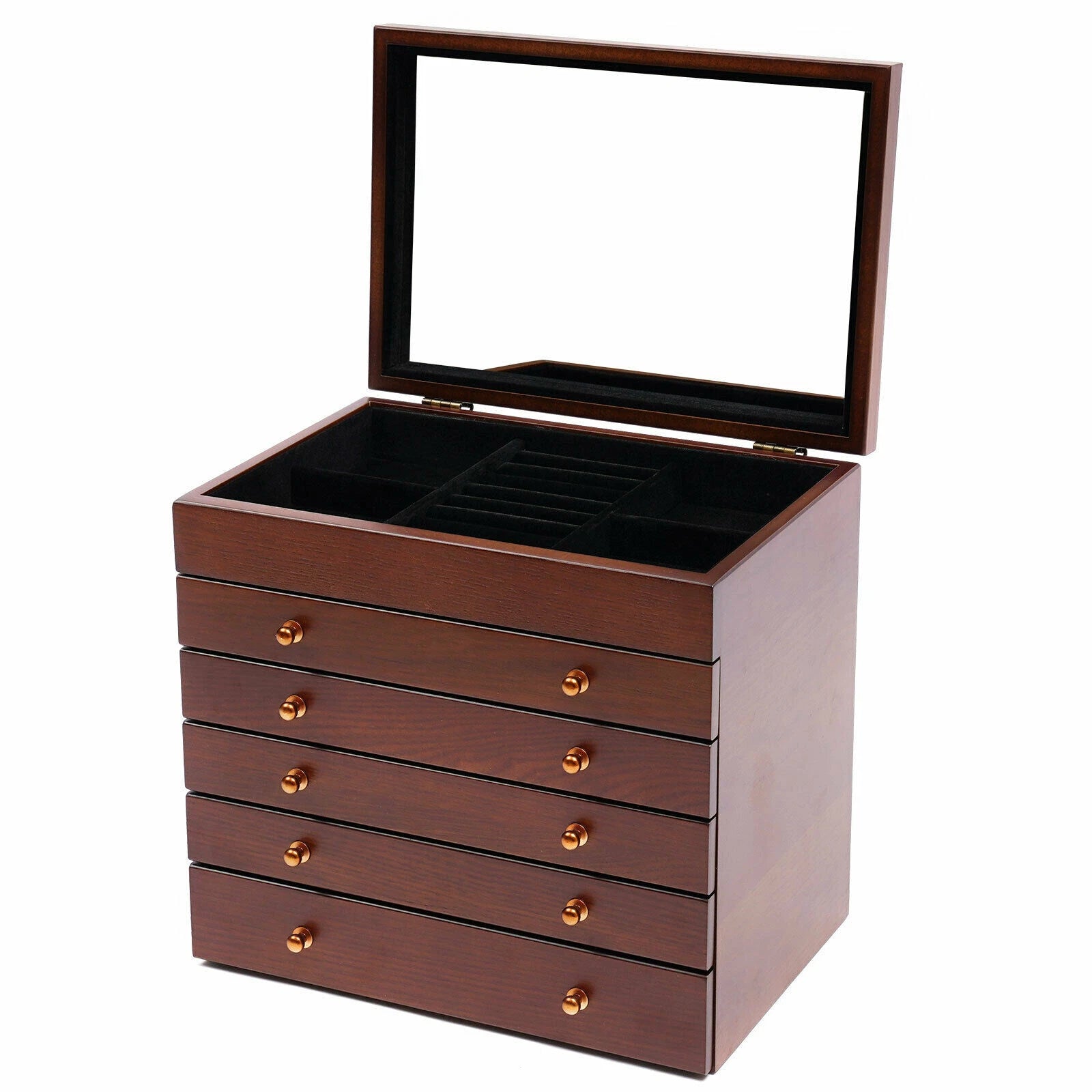 6-layer Wooden Jewelry Box Storage Box with Lock Mirror Brown Storage Box | eBay