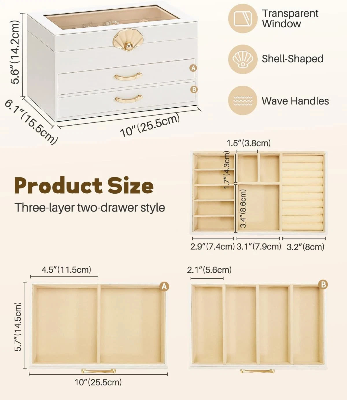 Jewelry Box with 2 Drawers: Display Organizer for Earrings Necklaces - Gift for | eBay