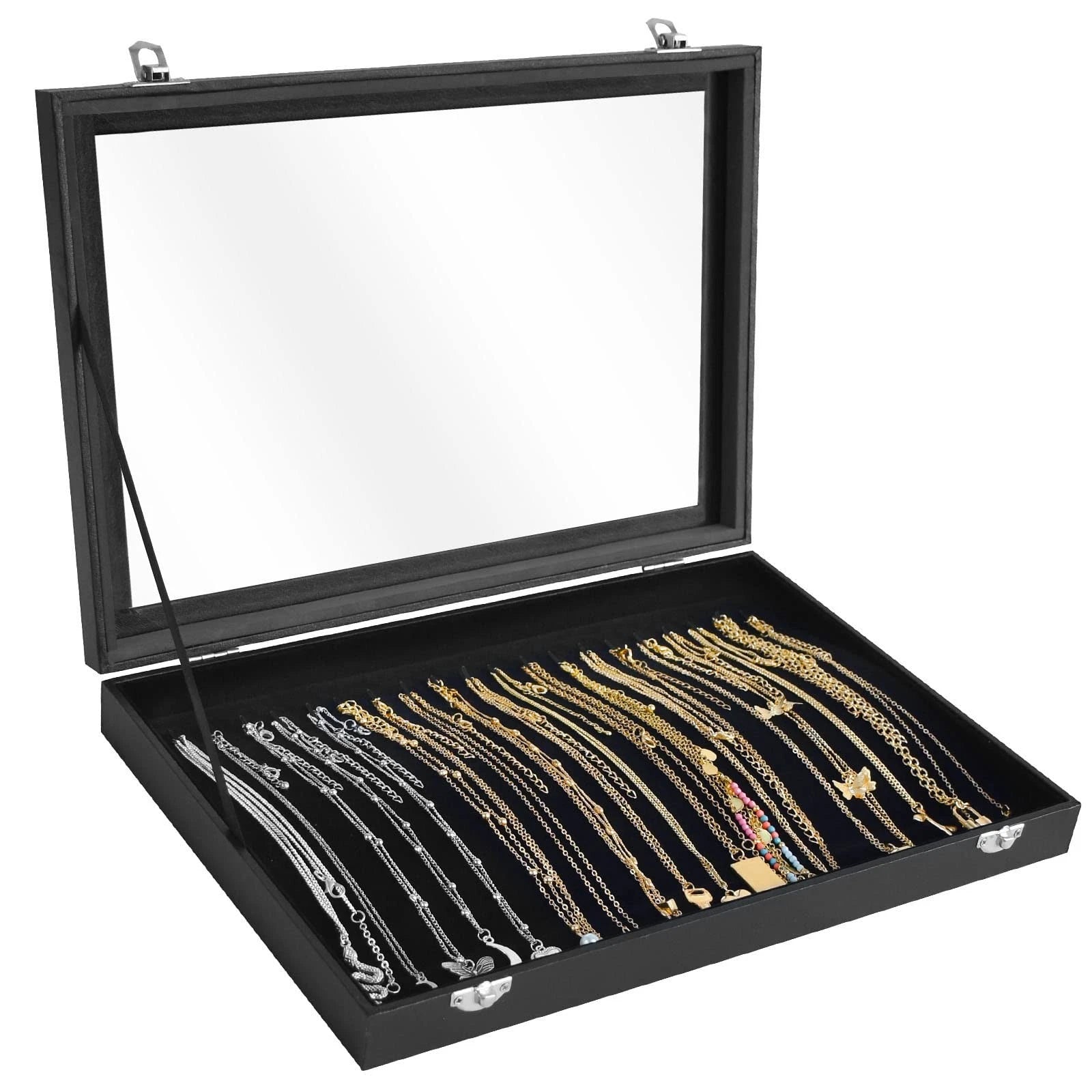 Premium Necklace Organizer Box - 20 Hooks Jewelry Tray with Transparent Lid -... | eBay