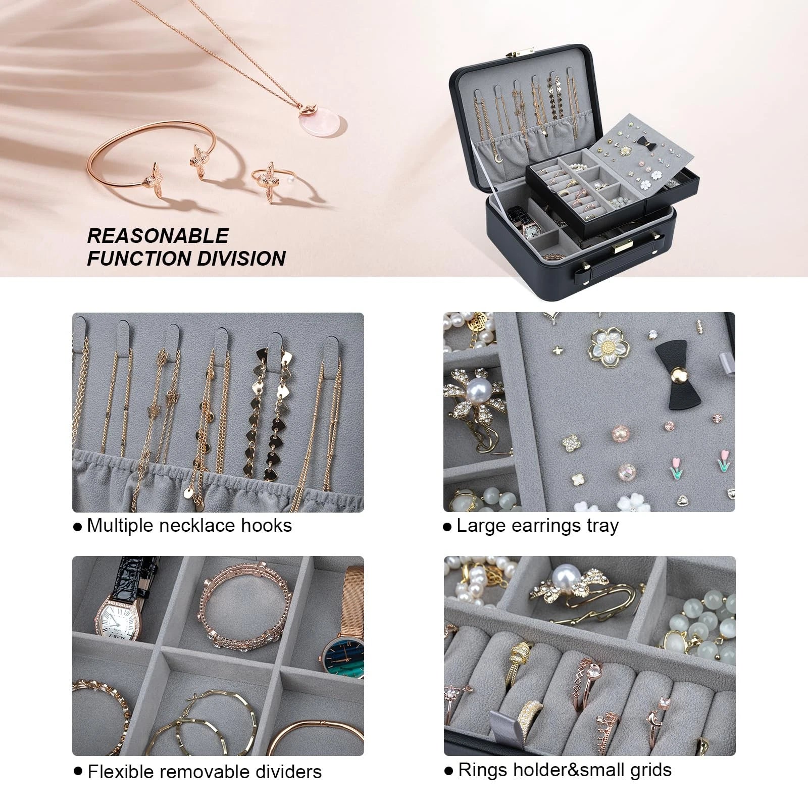 V-LAFUY Jewelry Box for Women Travel Jewelry Organizer Case with Jewelry Tray. | eBay