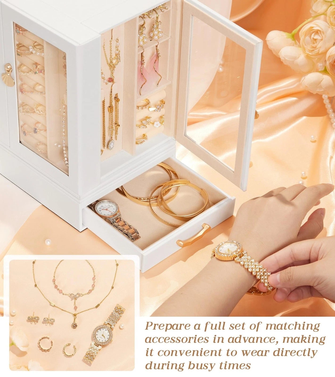 Jewelry Box large for Dresser: Women Necklace Ring Storage Organizer with Com... | eBay