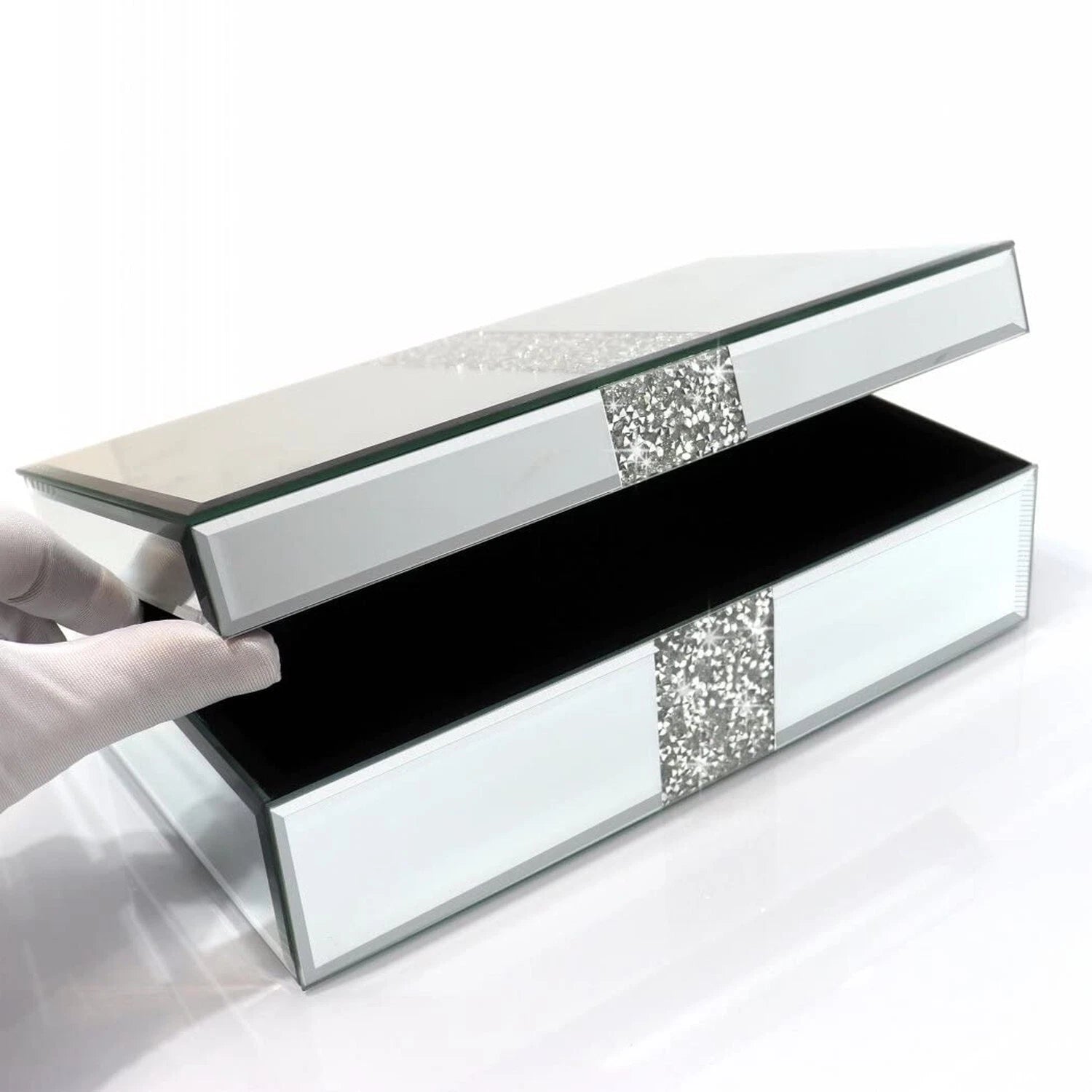 Luxury Middle Silver Bling Crushed Diamond Glass Mirrored Jewelry Box Women J... | eBay