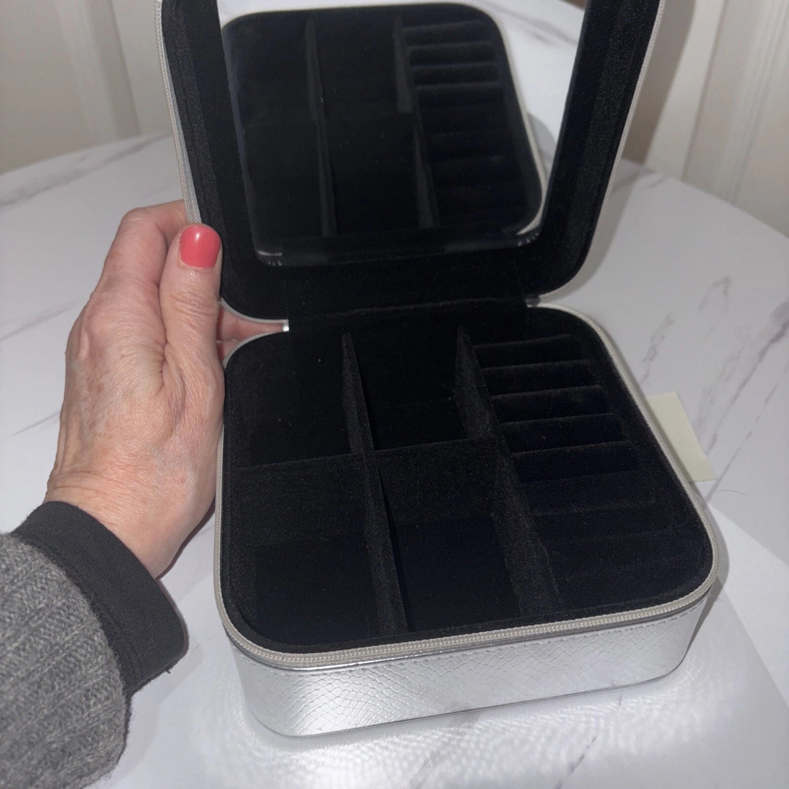 Silver Zippered Travel Jewelry box with Mirror Inside | eBay
