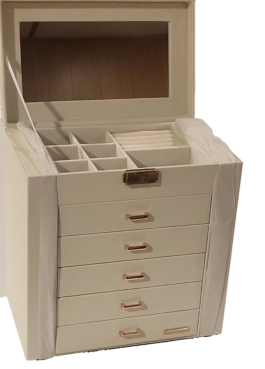 Large Jewelry Box 6-Tier PU Leather Organizer w/ Lock Multi-functional Storage | eBay