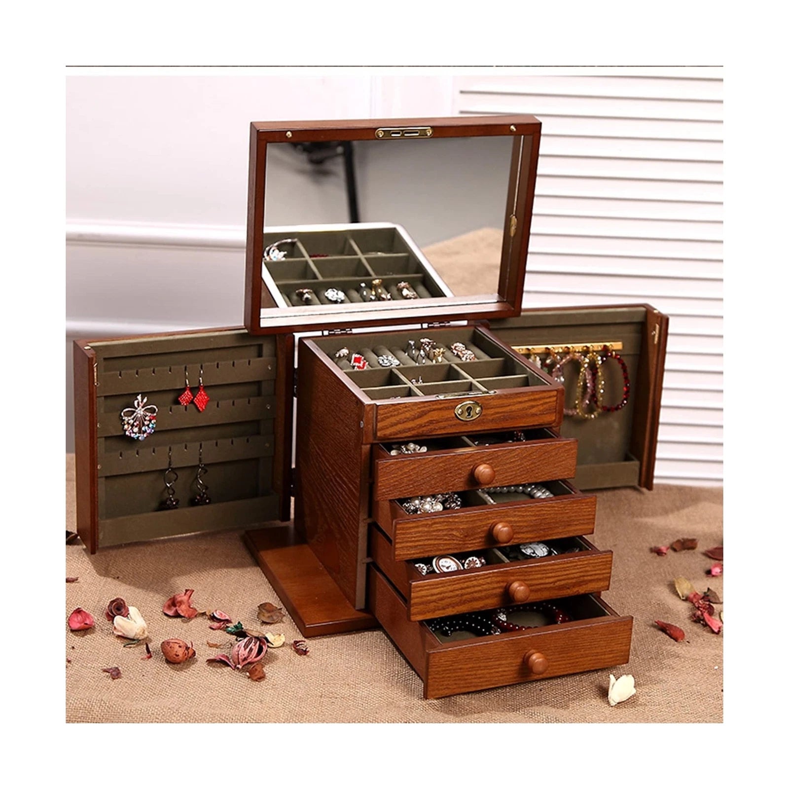 Changsuo Wooden Jewelry Box for Women, Organizer Box of Solild Wood with Lock... | eBay