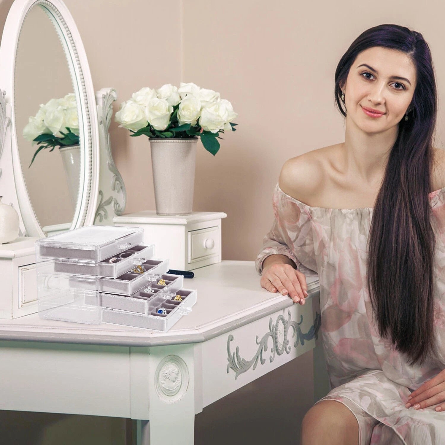 Stackable Jewelry Box Necklaces Jewelry Holder Velvet Holder Storage Organizer | eBay