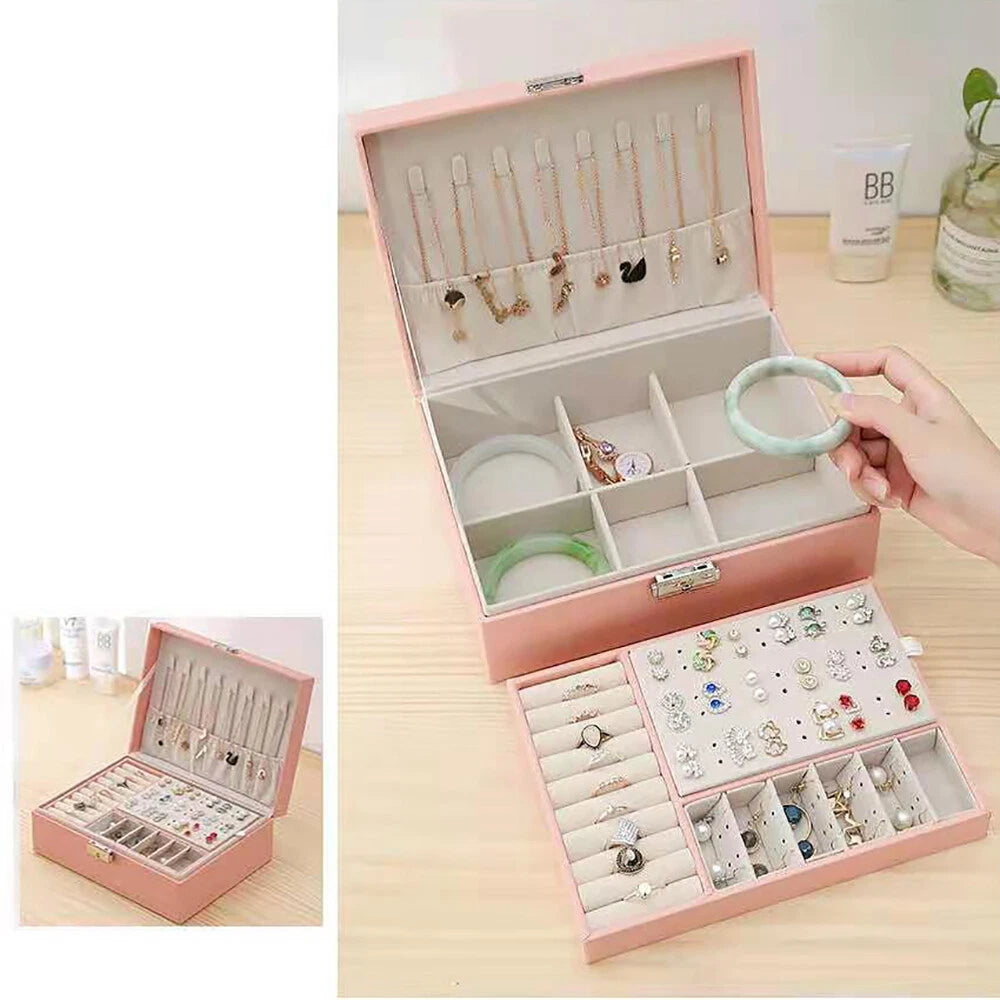 Double-layer Jewelry Storage Pink Cosmetics Box Watch Organizer Case PU Leather | eBay
