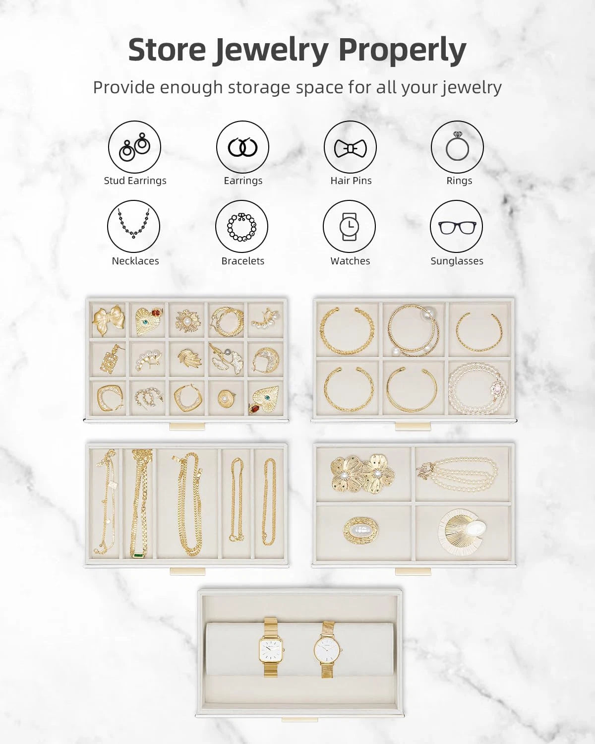 Jewelry Box Organizer,Large Jewelry Boxes for 5 Drawn,Pu Leather Jewelry Storage | eBay