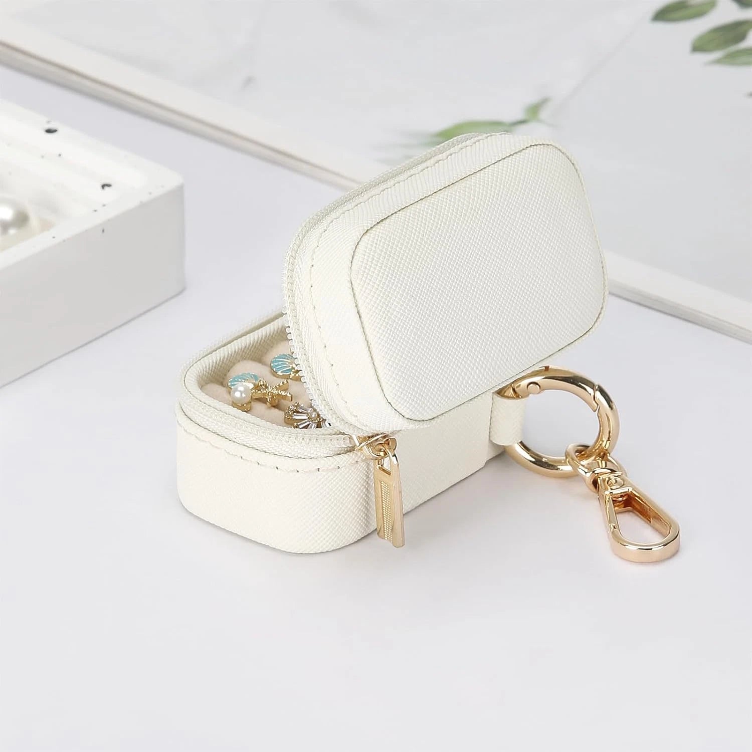 Small Travel Ring Stud Earring Box with Keychain, Mini Wedding Ring Holder Boxes | eBay
