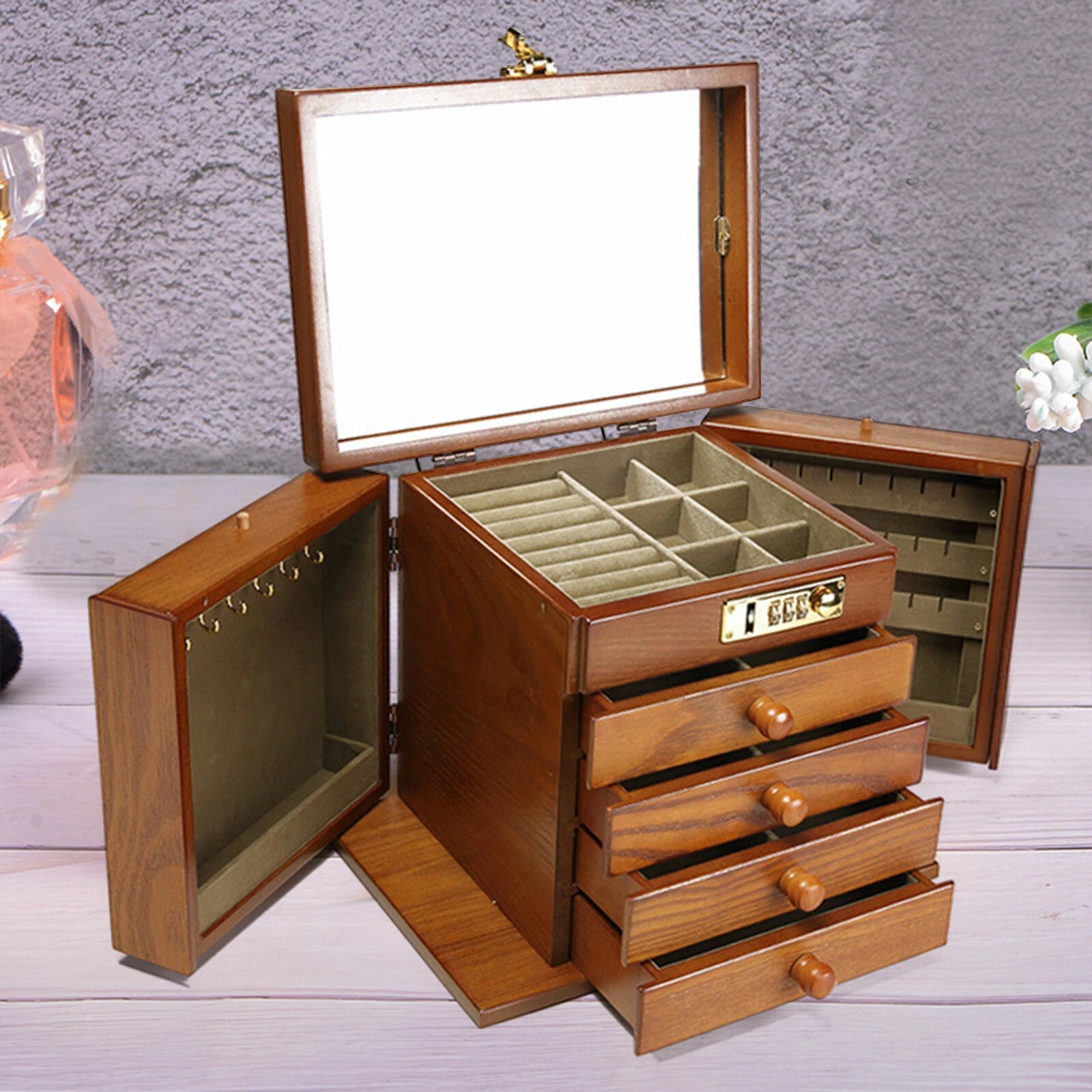 Wooden Jewelry Box Jewelry Storage Box with Combo Lock for Jewelries Necklaces | eBay