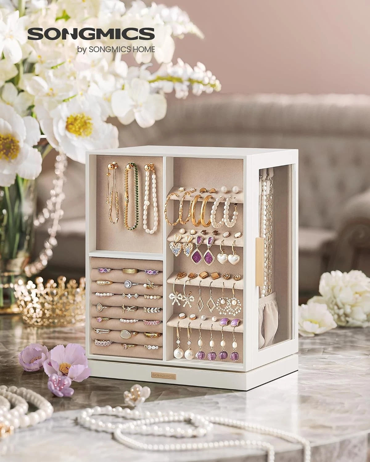 Jewelry Box 360° Rotating,Jewelry Storage Case with 5 Drawers, Jewelry Organizer | eBay
