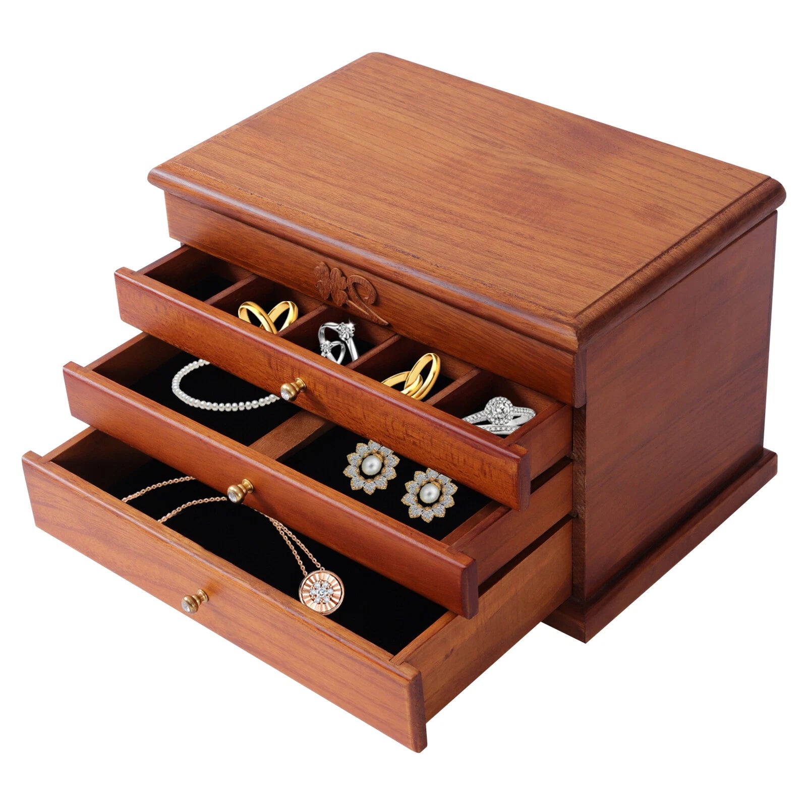 Wooden Jewelry Box Jewelry Storage Ring Earrings Organizer Case with Drawer | eBay