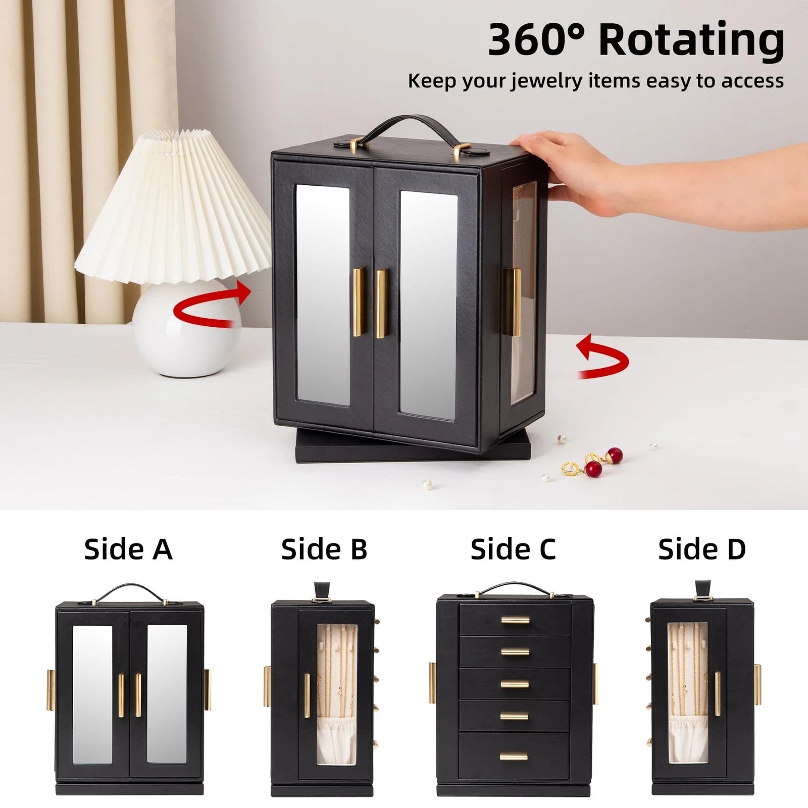 Jewelry Box 360° Rotating, Jewelry Storage Case with 5 Drawers, Jewelry Org | eBay