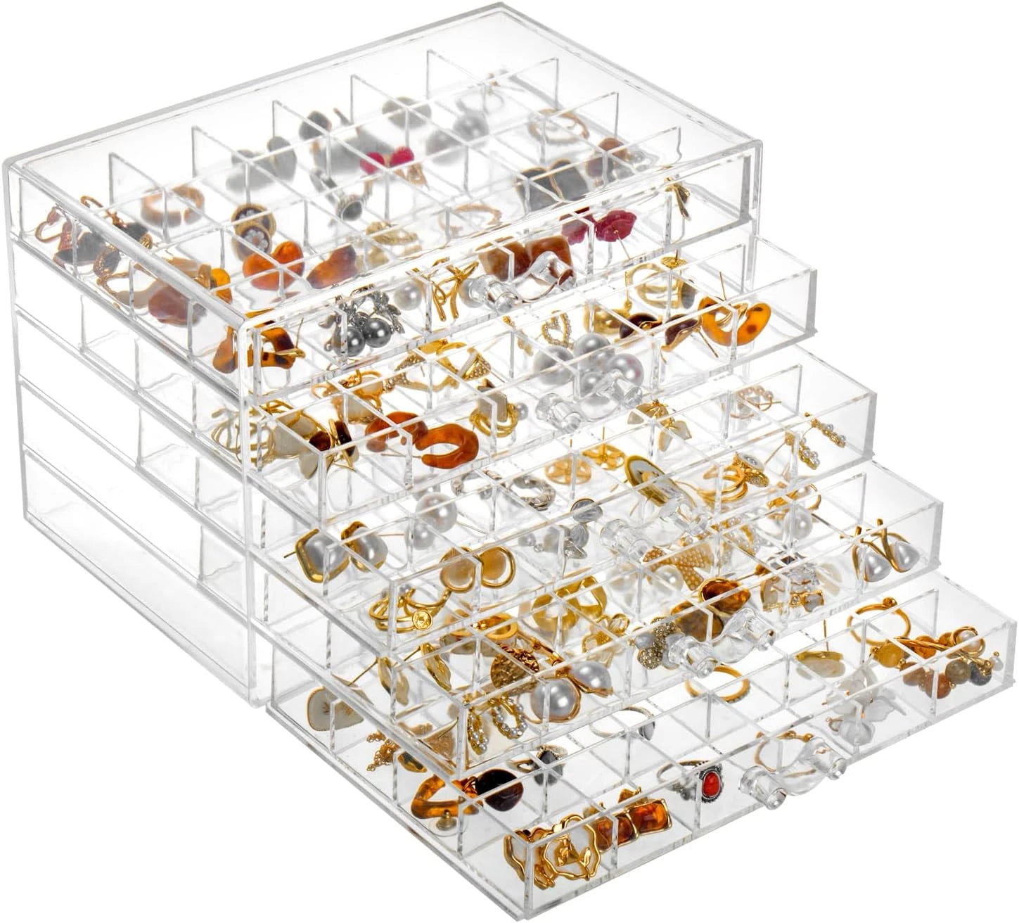 Earring Storage Box Organizer, Acrylic Jewelry Storage Box Holder 5 Drawers Tran | eBay